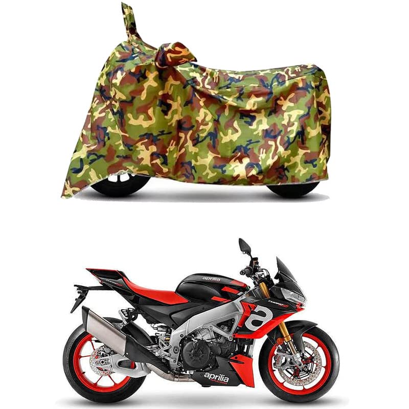 Image of Waterproof 100% PVC Coated Bike Scooty Two Wheeler Body Cover Compatible for Aprilia Tuono Factory /UV-Rays /Heat Protection /Birds Dropping /Scratchproof /Dust Proof [6X6 Jungle Print]