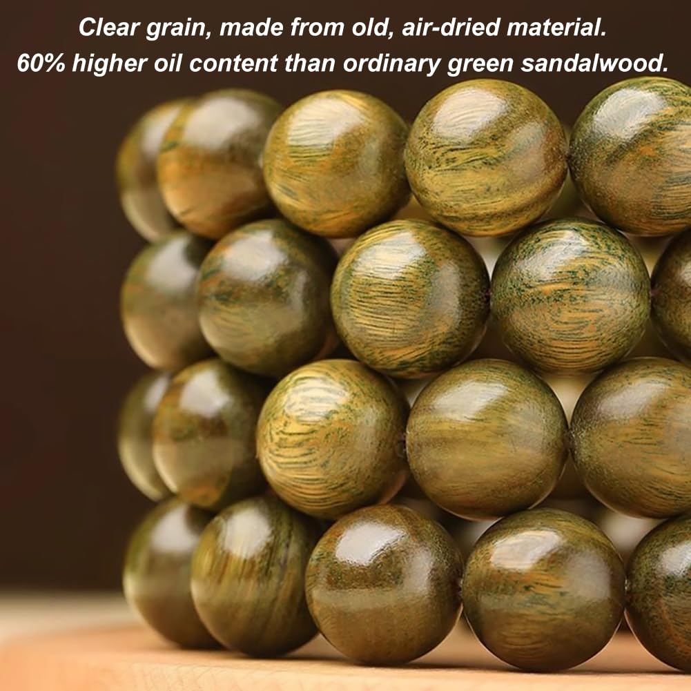 Pulsera de Cuentas de sándalo Verde Pulsera elástica de Cuentas de Madera Redondas pulidas a Mano para Hombres y Mujeres,18MM