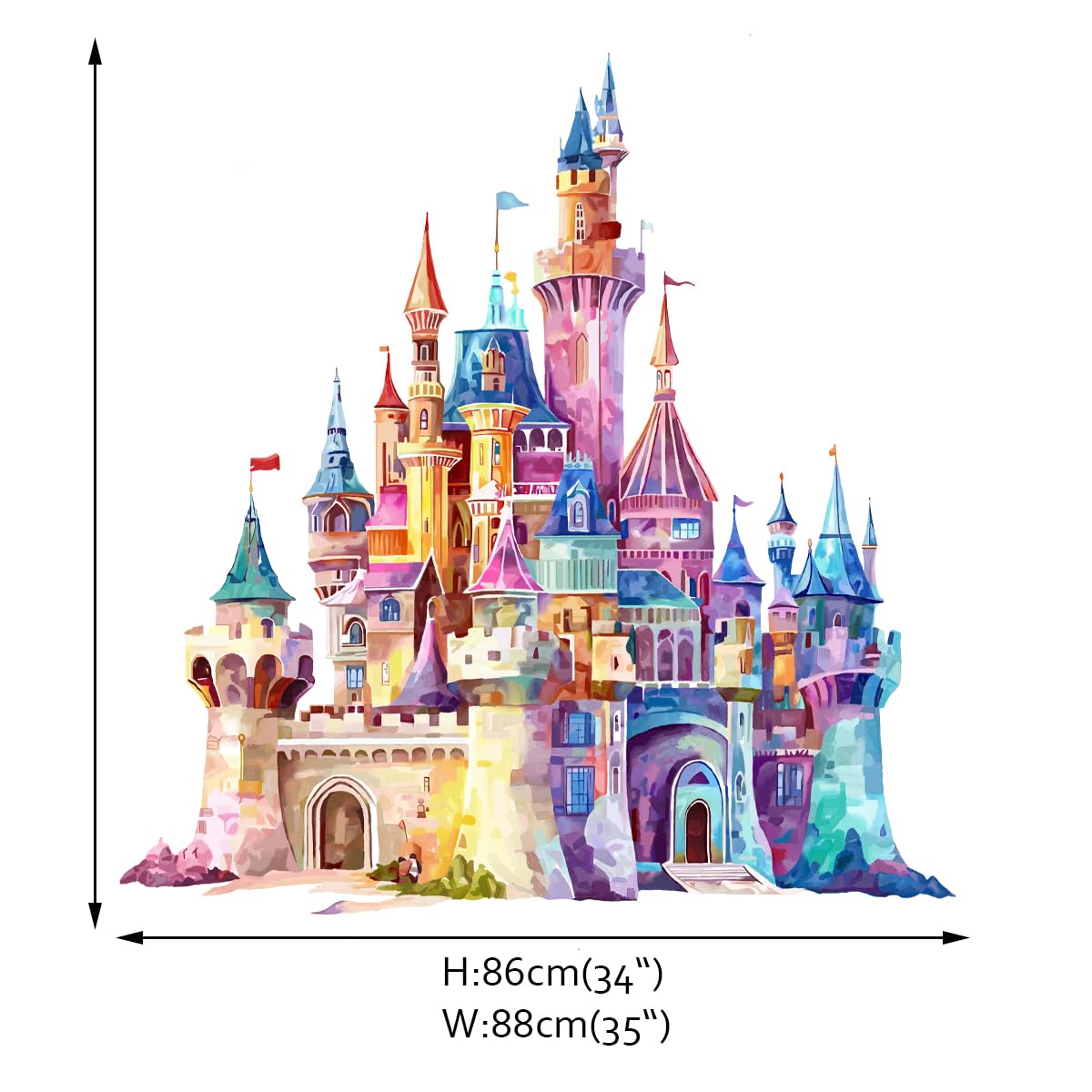 Runtoo Princess Castle Wall Decals for Girls Bedroom Watercolor Fairy Tale Wall Stickers Peel and Stick Kids Baby Nursery Wall Decor - Image 4