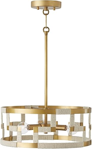 Miniatura 4 de Capital Lighting 241031NL Hala - Lámpara de techo convertible con tambor de yute natural blanqueado inspirado en llave griega, 3 luces, 180 vatios