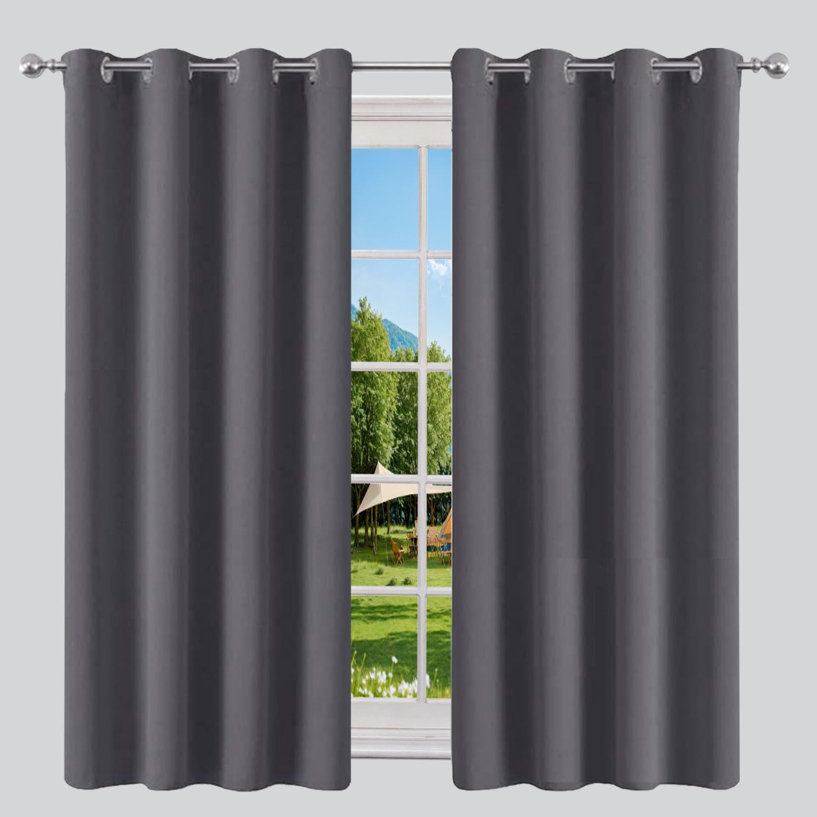 Rideaux occultants pour chambre et salon gris foncé 175x120 cm