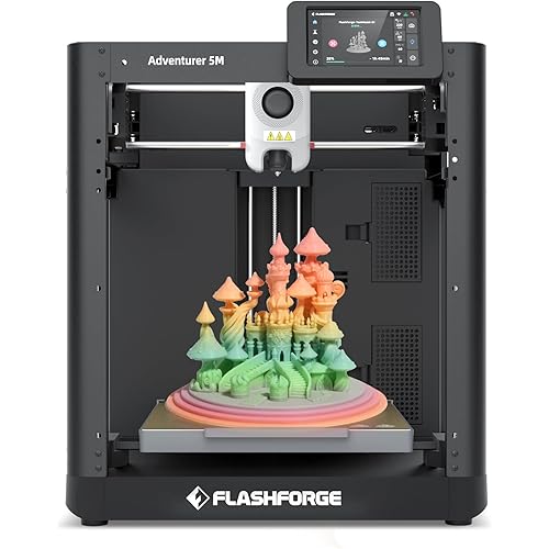 Flashforge Adventurer 5M 3D Printer for Beginners, 600mm/s Fast Printing, Direct Drive (280°C), Auto-Leveling, 8.7"x8.7"x8.7" PEI Build Plate - Ideal for Home, School & Makers