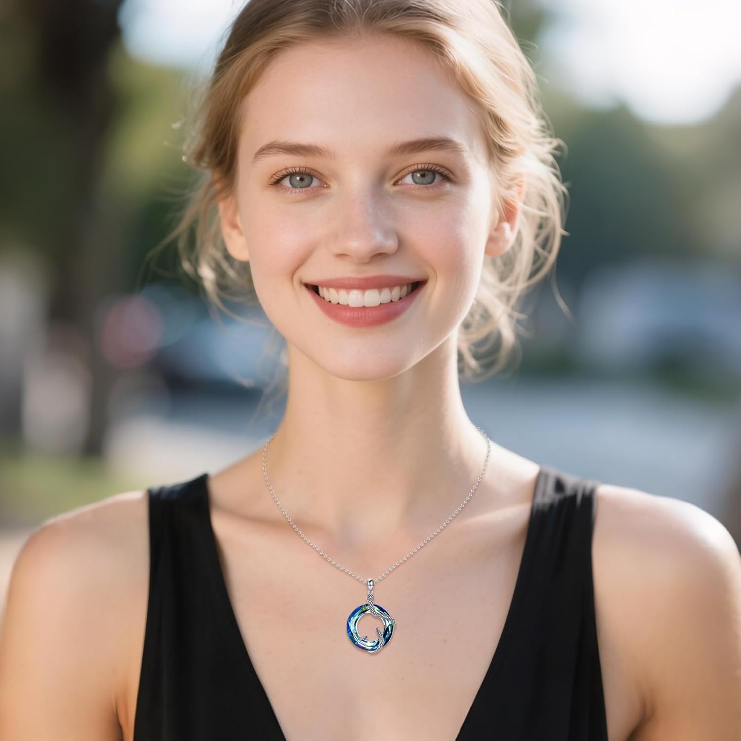 VONALA Snake Necklace 925 Sterling Silver Blue Crystal Pendant Amulet Jewelry Birthday Gifts for Women - Image 2