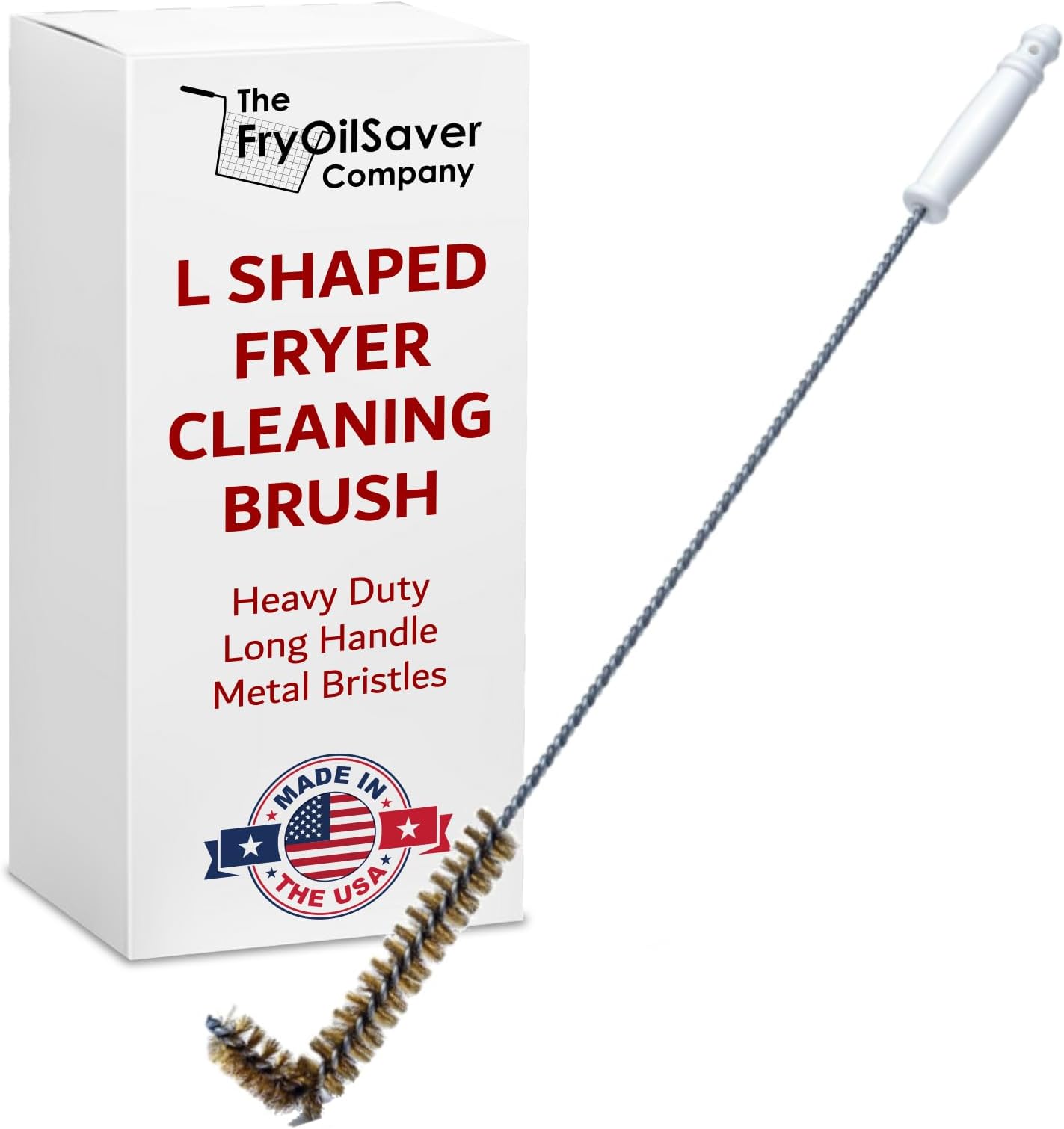 THE FRYOILSAVER COMPANY Co, L Shaped Fryer Cleaning Brush, High Temperature Heavy Duty Deep Fryer Coil Cleaner, Long Handle, Metal Bristles, Good to 750F, B53C, 1 Pack