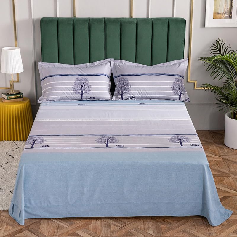 Sabanas Sábanas De Algodón Cepillado con Flores De Plantas, Cama Doble Gruesa, Edredón De Algodón Puro, Sábanas con, Flamenco, Azul, Cama De 2,0 M, De 270X245Cm