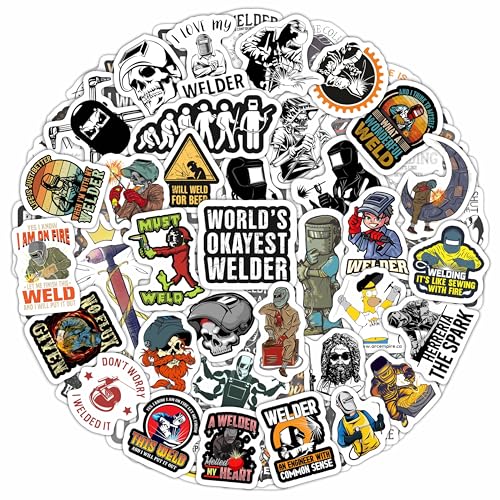 Image of BulbaCraft 100Pcs Welder Stickers for Men for Water Bottle and Laptop - Welder Party Favors & Decorations, Waterproof Vinyl Decals, Industrial and Work Stickers, Gifts for Women & Men