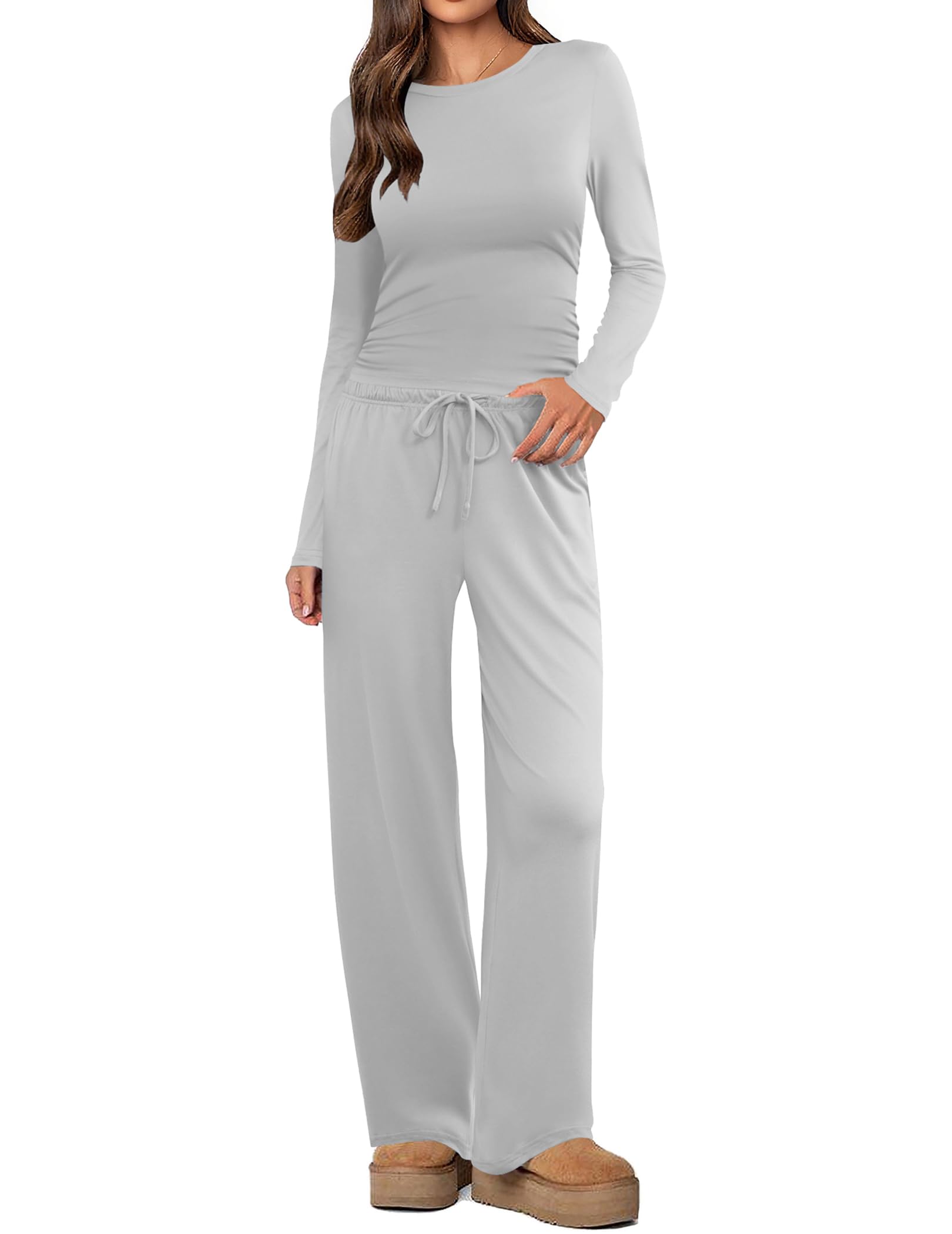Ekouaer Women's 2 Piece Set 2026 Ruched Side Lounge Set with Pockets