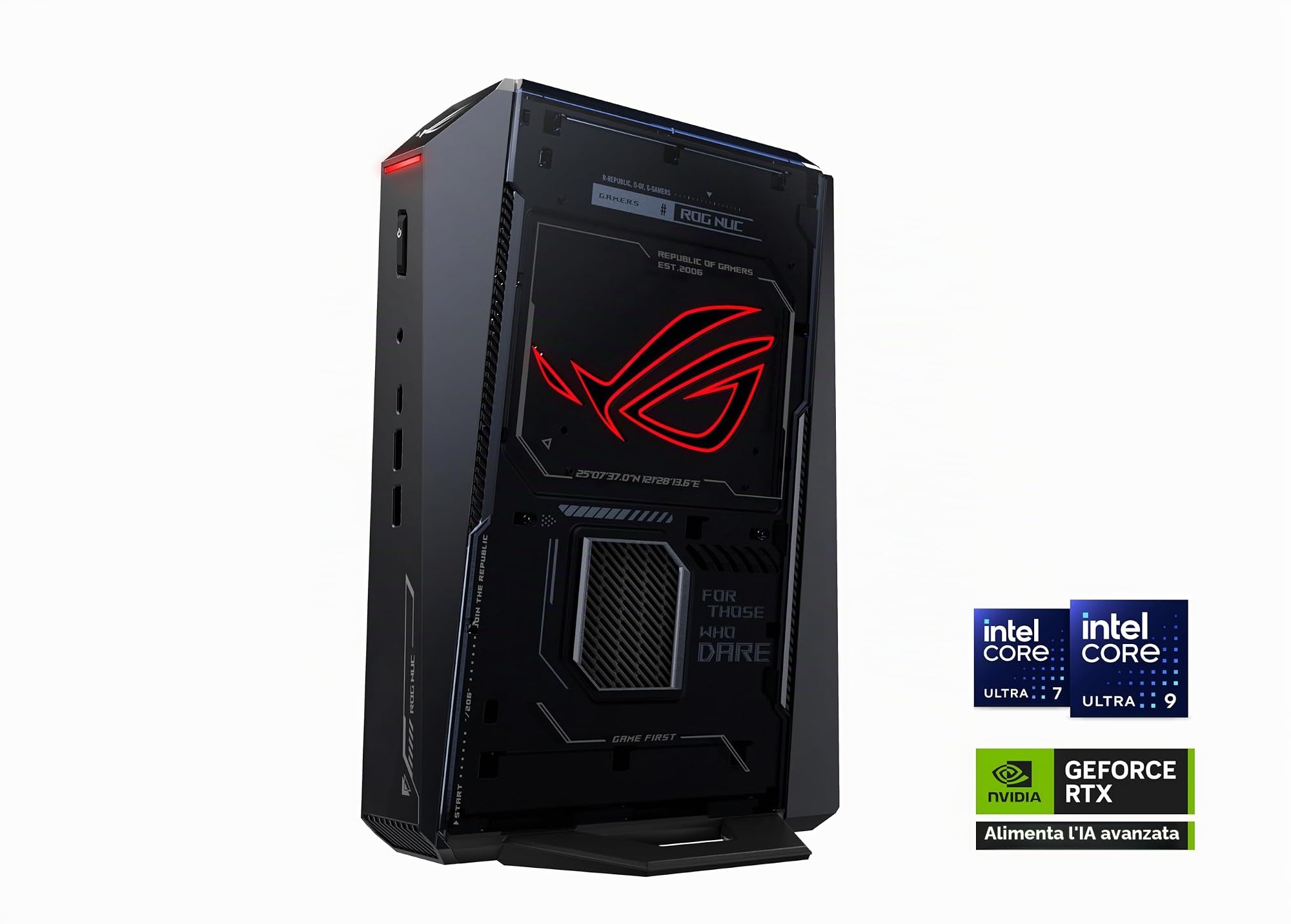 Mini PC da gioco ROG NUC (2025) con CPU ARL-HX Intel Core Ultra 9 (Serie 2), GPU mobile NVIDIA GeForce RTX 5070, RAM DDR5 da 32 GB, SSD NVMe da 1 TB, Thunderbolt 4, raffreddamento a tripla ventola e