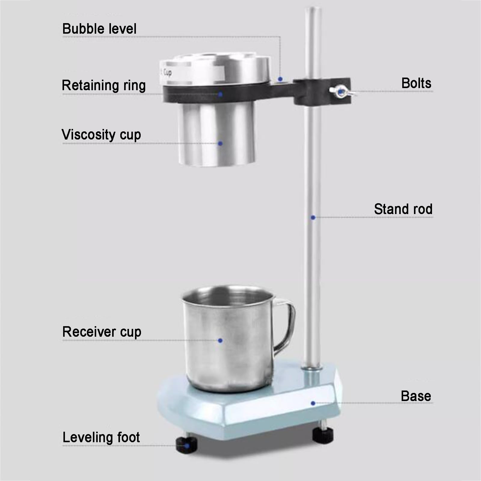 Vaso viscosímetro para medición de viscosidad, capacidad de 100 ml, soporte de altura ajustable, rango de medición de 49-220 cSt, perfecto para pinturas y líquidos