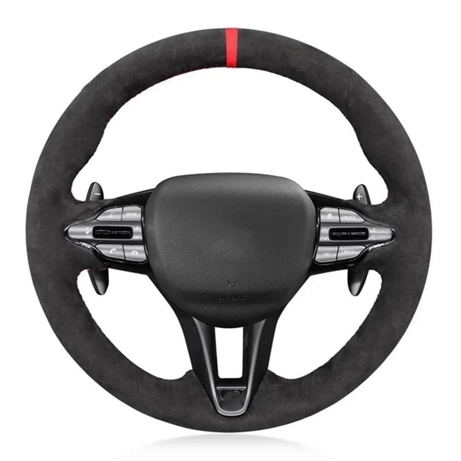 Lenkradbezug rutschfeste Schwarze Wildleder-Leder-Geflecht-Auto-Lenkradabdeckung Für Hyundai Für Veloster N 2019-2021 Für I30 N 2018 2019 2020 Leder Schutzhülle(Schwarzer Faden)