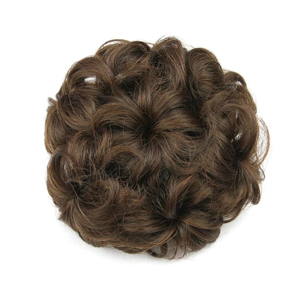 QRSTUVXZY Synthetic Hair Scrunchies Curly Chignon Rubber Band Bun Donut Roller Hairpieces for Women(Dark brown)