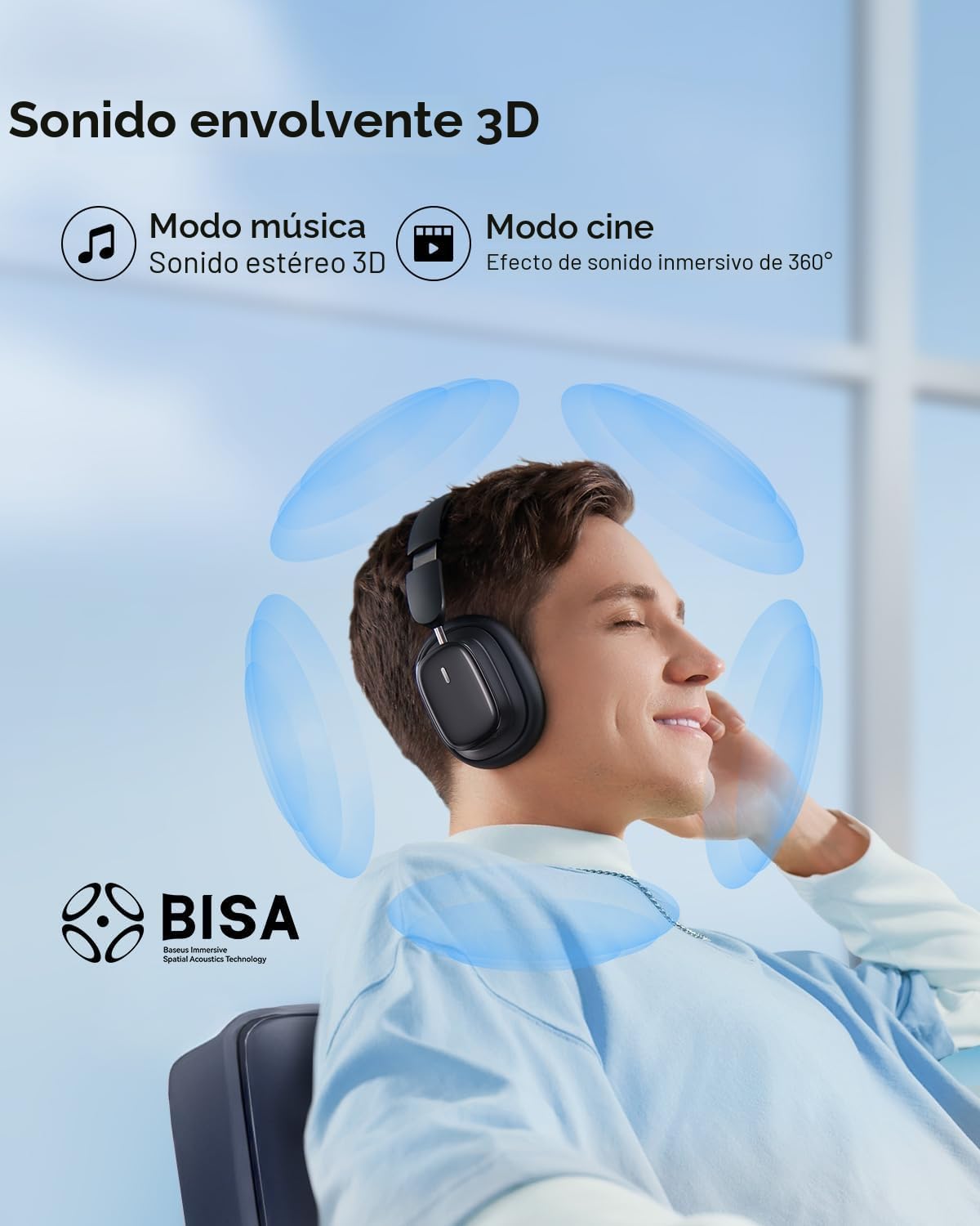 Baseus Auriculares con cancelación de ruido activo con batería de 100 horas, sonido LHDC Hi-Res, reduce el ruido hasta en un 95%, sonido espacial, micrófonos ENC, 0,038 s de baja latencia, auriculares