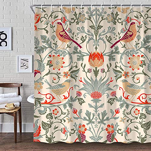 Dajuzi Mexico Shower Curtain Pink Mexican Shower Curtain Vintage Garden Art Floral Shower Curtain, Colorful Flower Bird Plant Shower Curtain Set Polyester Fabric With 12 Hooks 69 X 72 In #TOP2