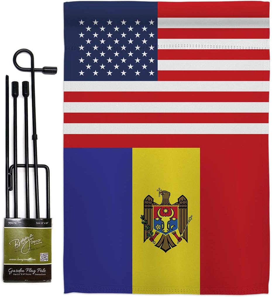 Moldova US Friendship Garden Flag Set Wall Holder Regional USA American Alliance World Country Particular Area Small Decorative Gift Yard House Banner Made In 13 X 18.5