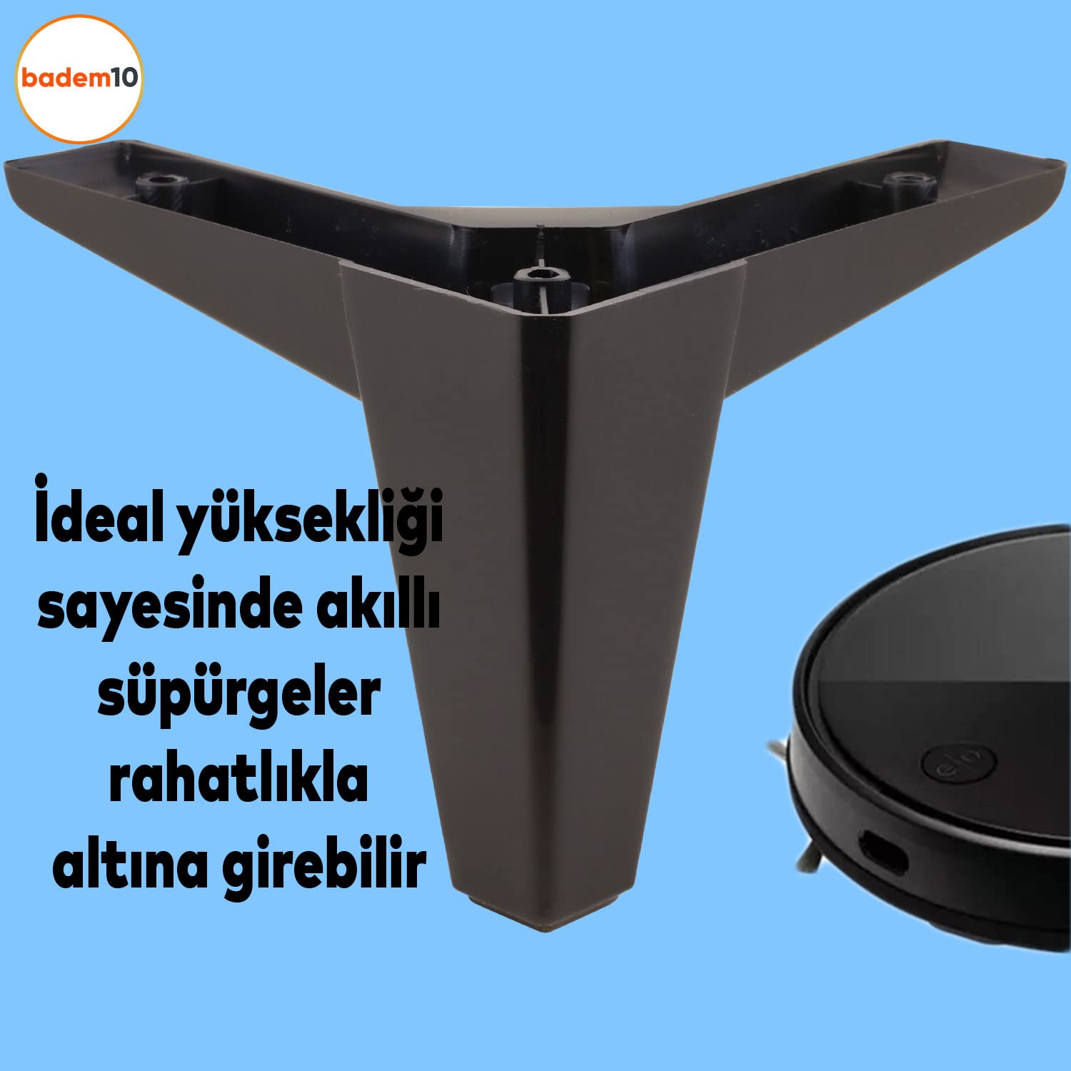 Badem10 Sedir 12'li Set Mobilya TV Ünitesi Çekyat Koltuk Kanepe Destek Ayağı 12 cm Siyah Baza Ayak