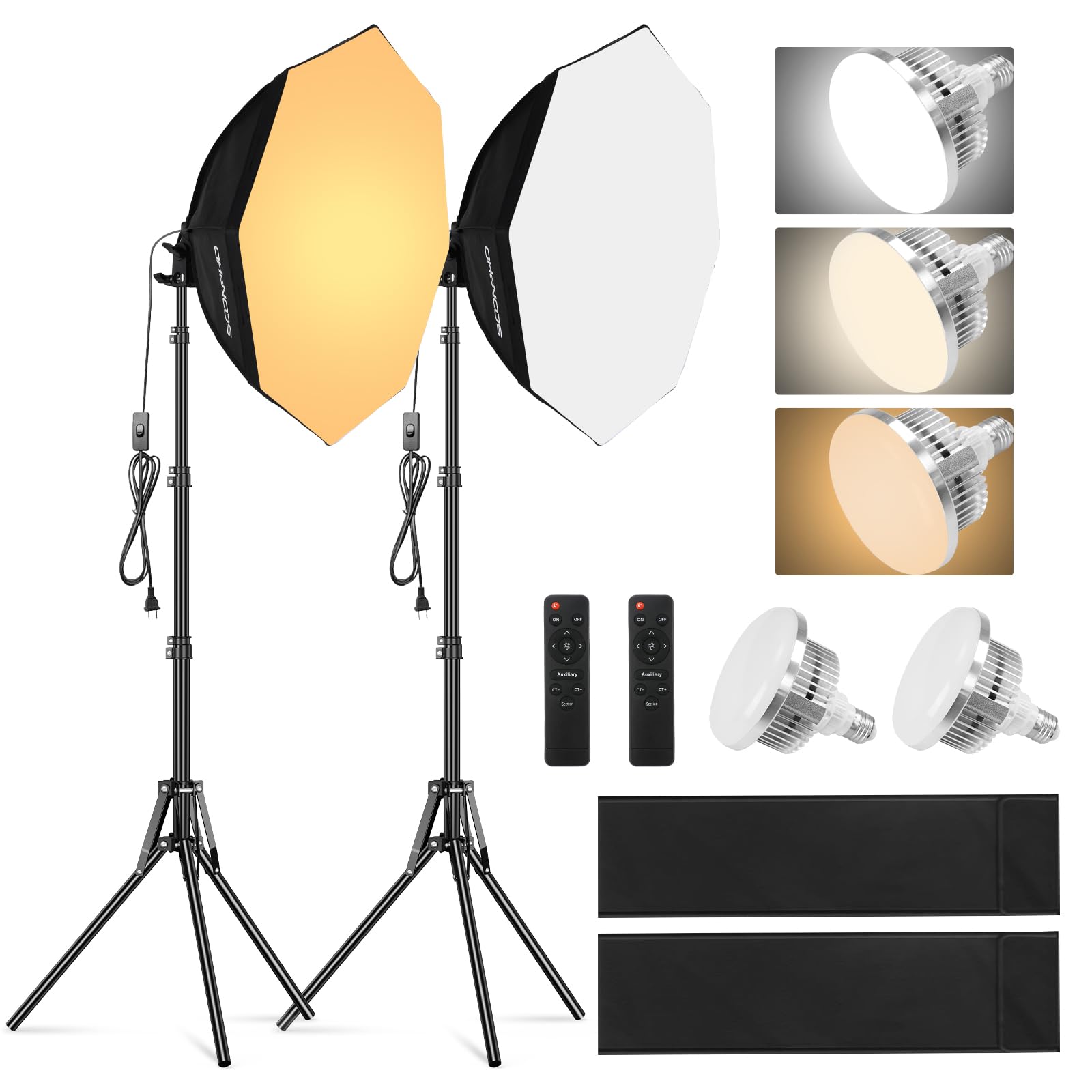 Soonpho softbox set studio fotografico, set di luci fotografiche softbox ottagonale con stativi 22inch/55cm, luci da studio 3000-6000K per riprese video in studio, 2 luci fotografiche 85W