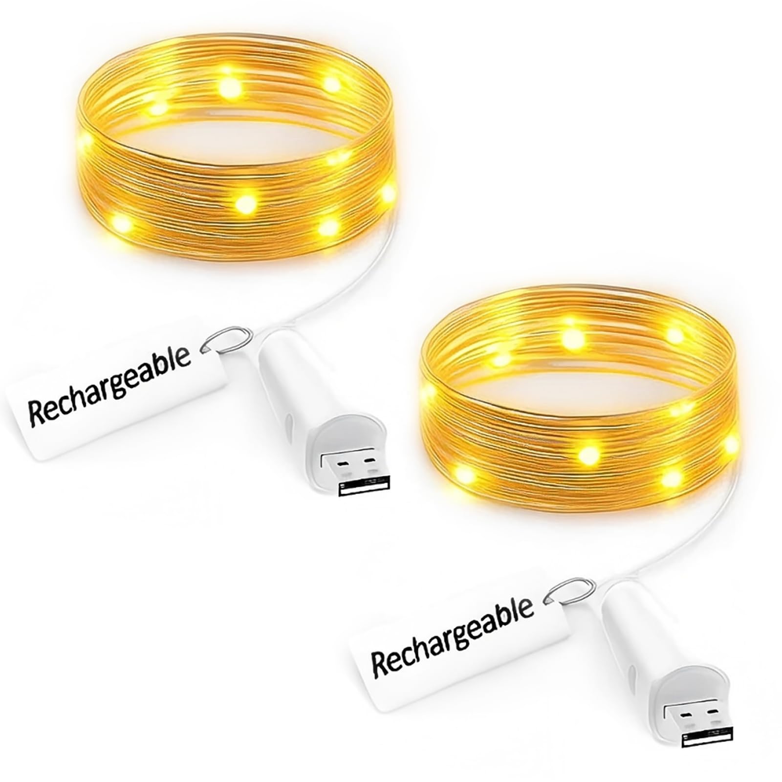 UMIWE Rechargeable LED Fairy Lights –USB Powered Battery Operated String Lights, Warm White Waterproof Copper Wire Firefly Light for Bedroom Wedding DIY Decor Christmas