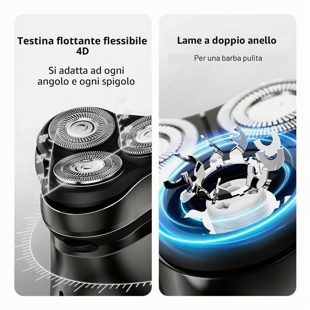 Kozenix - Rasoio elettrico di precisione 4D con trimmer integrato per una rasatura liscia e confortevole, rasoio da uomo con testine rotanti, impermeabile, uso asciutto e bagnato, blocco da viaggio