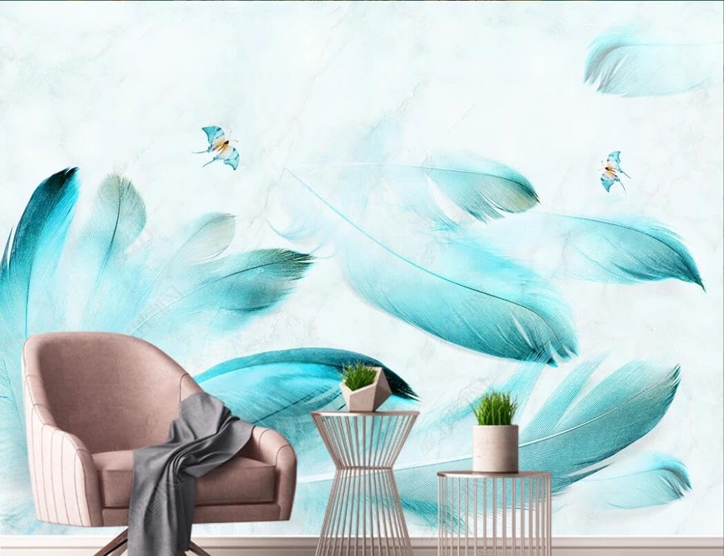 Papel Pintado 3D Vintage Patrón Chino Rayas Paisaje Tropical Simple Estética Acuarela Azul Pluma Juvenil Infantil Madera Azul Ladrillo Dormitorio Fotografico