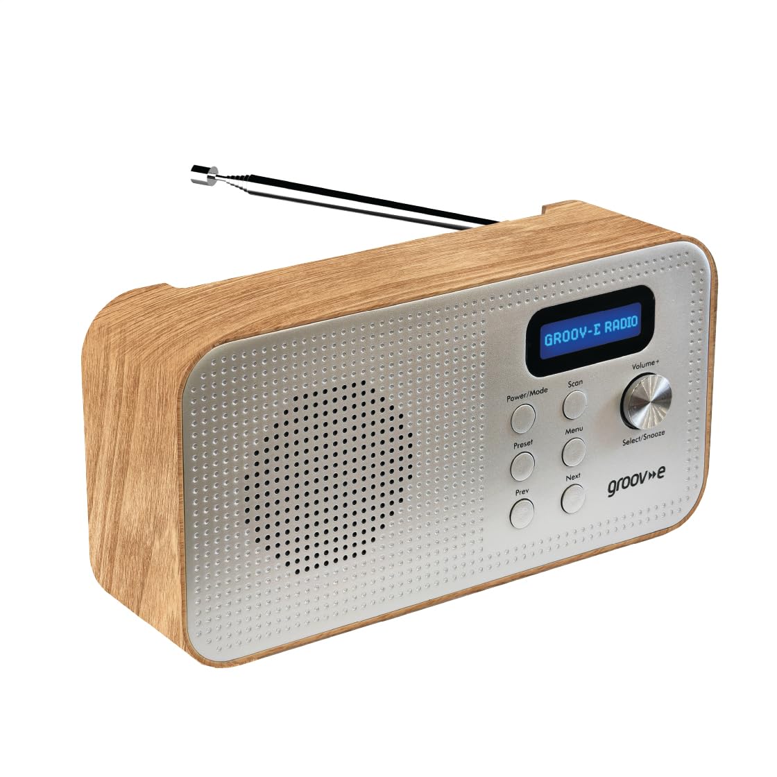 Groov-E Lisbon Portable Dab/Fm Bluetooth Radio - Wood, Silver/Grey,Brown