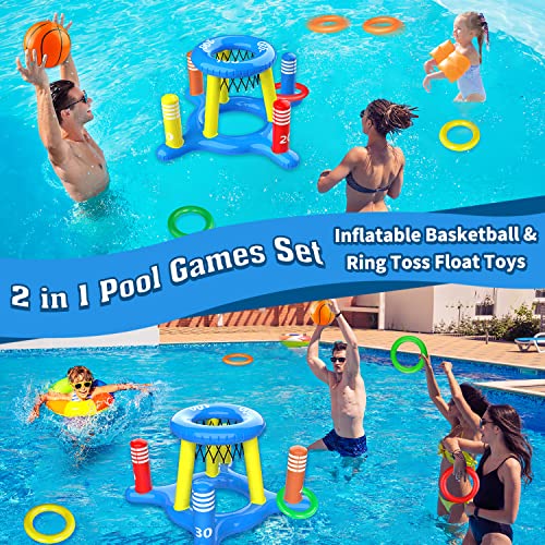 Gizigizi Pool Toys For Kids Adult, 2In1 Inflatable Pool Floats Basketball Hoop & Ring Game, Swimming Pool Games For Adults And Family, Outdoor Party Poolside Water Toy For Boys Girls Kids Ages 4-8-12 #TOP1