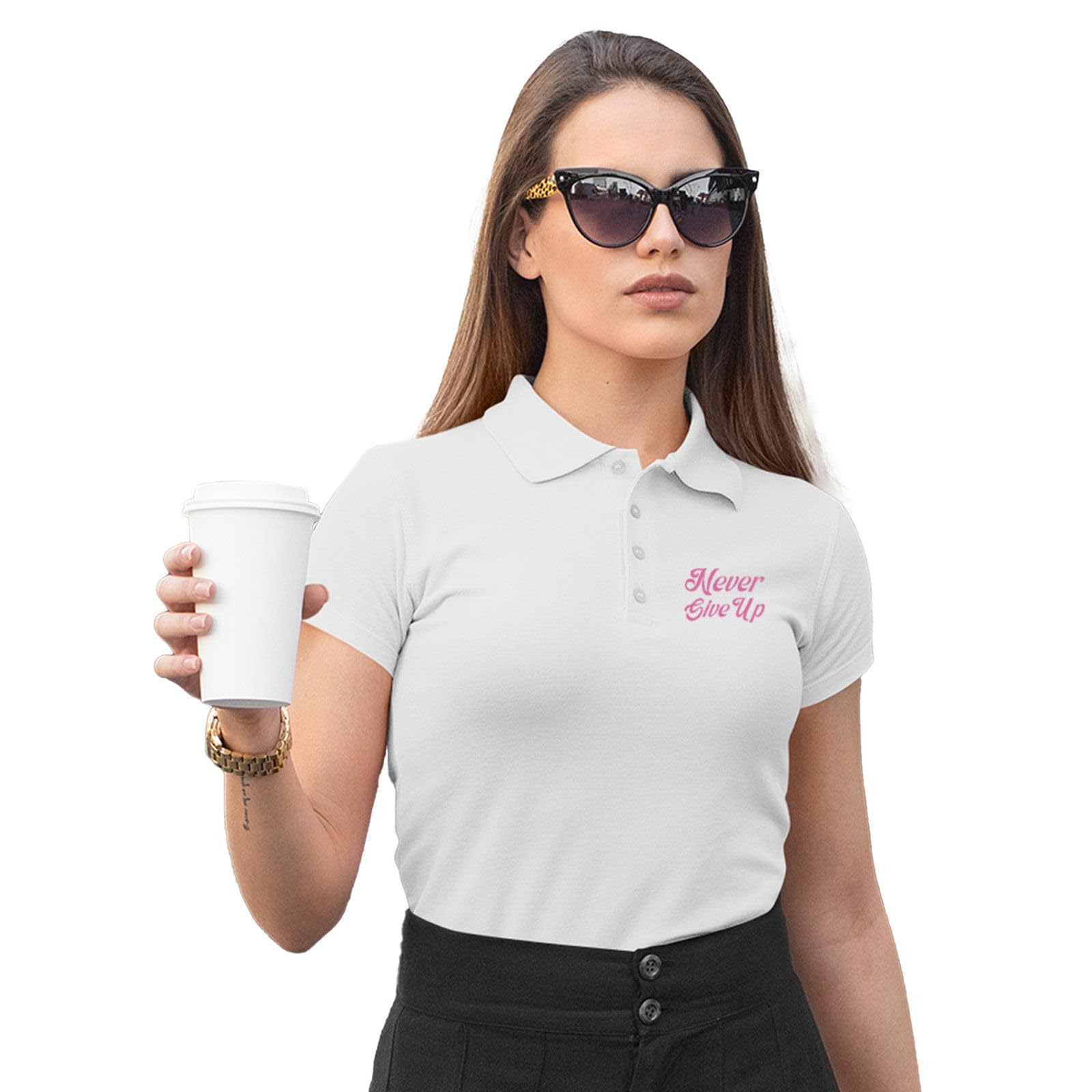 fighterhero Women's Polo T-Shirt | Cotton Rich | Globally Certified Fabric | Wrinkle-Resistant | Colors Dont Fade | Regular Fit | Never Give Up Design-picture-33