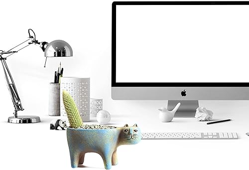 Miniatura 4 de DIYOMR Macetero para suculentas de animales, macetas de cerámica para gatos, contenedores de cactus o plantas para decoración del hogar, oficina,