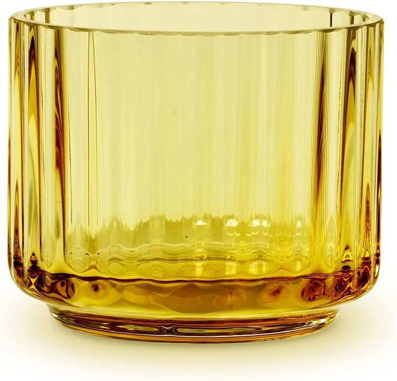 Lyngby Porcelaen Grooved Tealight Holder | Mouth-Blown Glass | Amber | 2.6 Inch