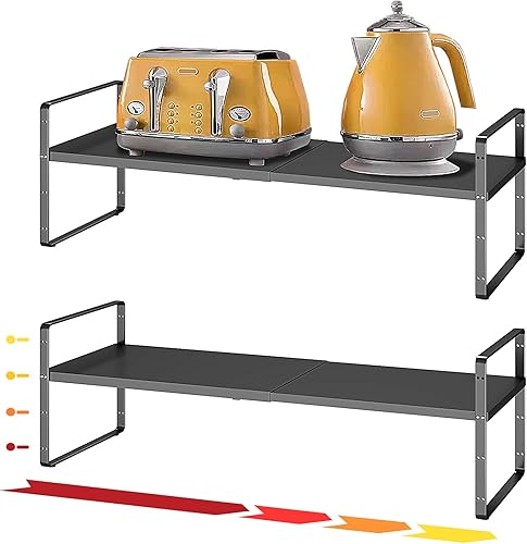 Miniatura 9 de Organizador de estante expandible de 16.5 a 27.1 pulgadas, 1 paquete de organizadores de estantes apilables de 8.1 pulgadas de ancho, almacenamiento