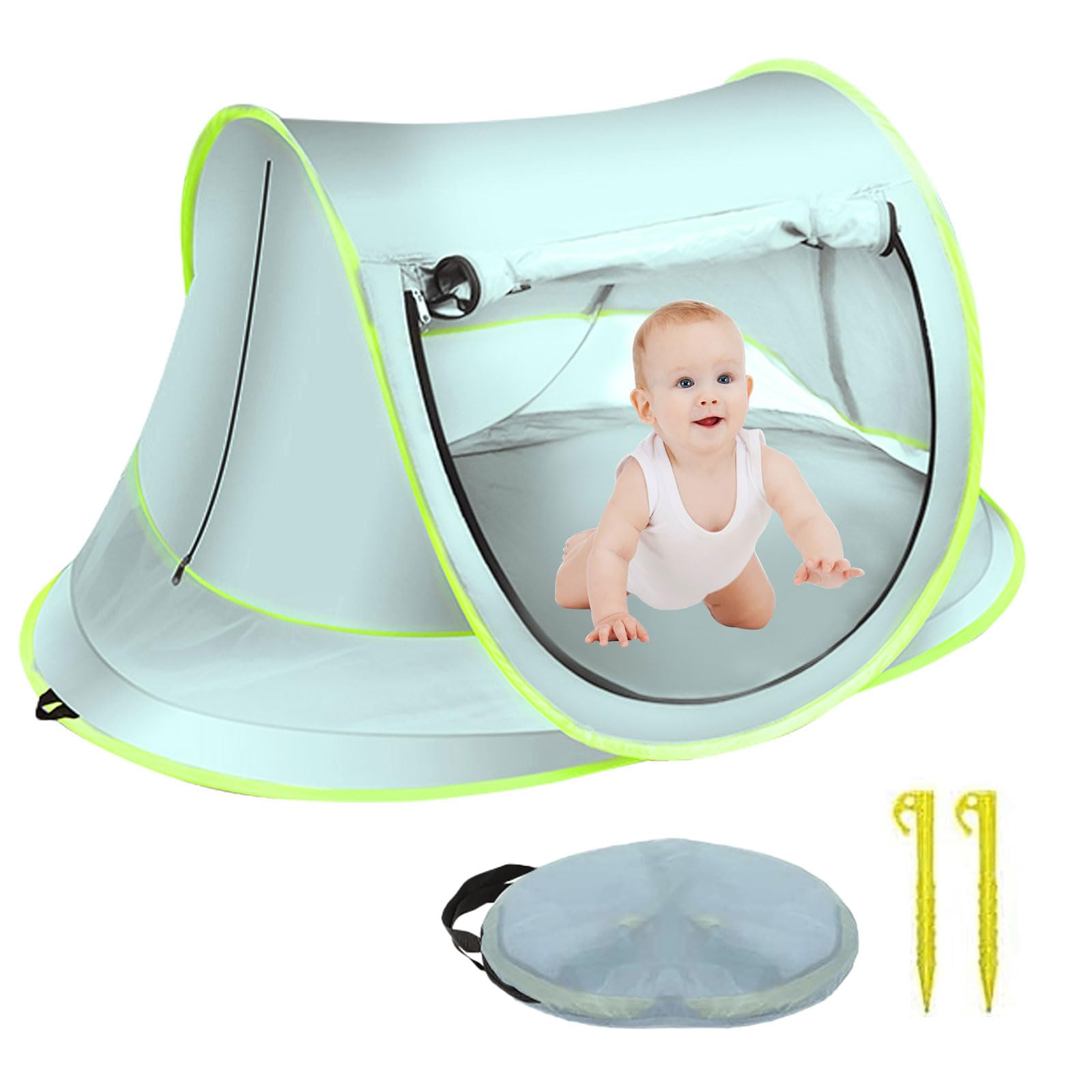 Tente de Plage Pop Up Abris de Plage, Tente Anti-UV Bébé, Haute Protection Solaire FPS 50+, Abri de Plage pour Tentes pour Enfantts, Utilisation Extérieure & Intérieure, 140x95x60 CM