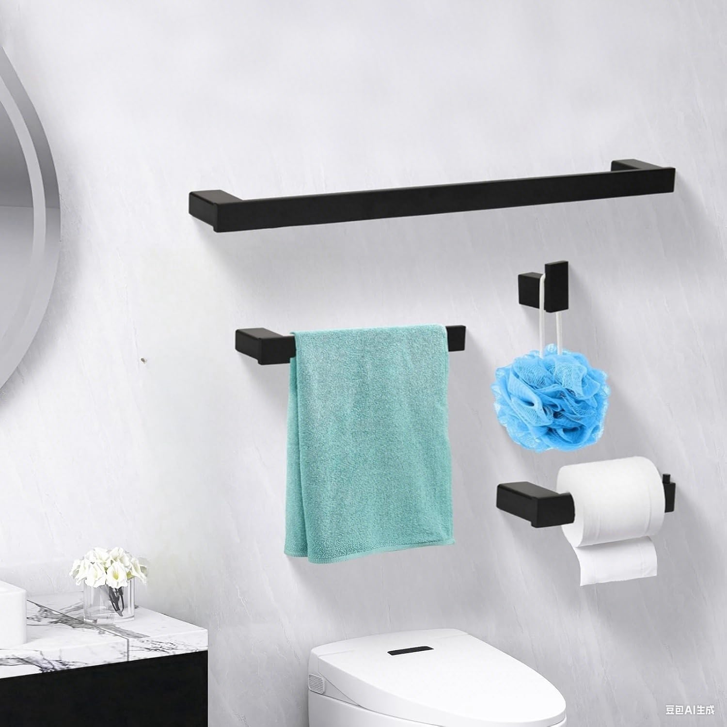 Klabb 4-Pieces Black Matte Bathroom Hardware Accessories Set,24 Inch SUS304 Stainless Steel Wall Mounted Towel Bars Set, Modern Rustproof Bathroom Accessories for Home, Apartment & Hotel