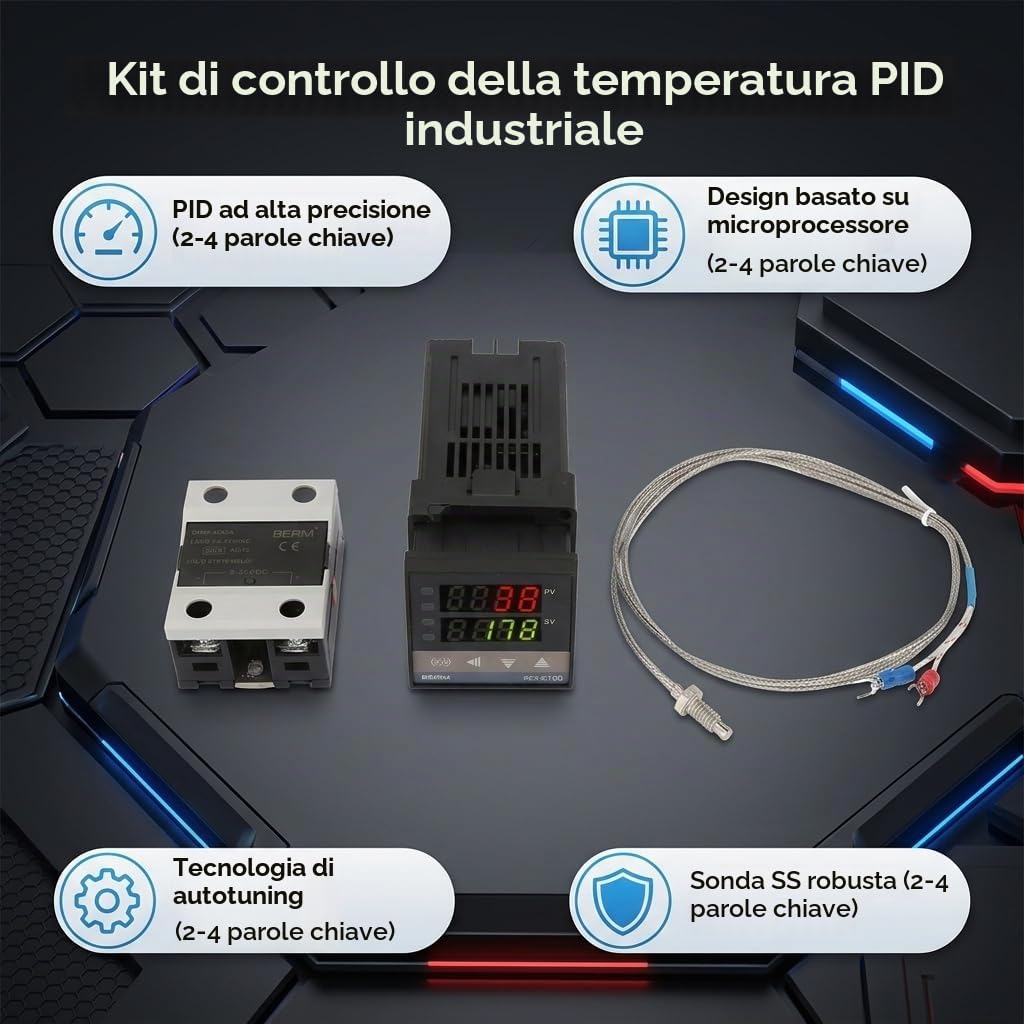 Il termostato REX-C100 LED digitale termostato PID Kit termostato include 0-400℃ CThermostat 100-240V (Rex-C100Fk07-V * An) + relè a stato solido (BRM-40DA) + 1m M6 termocoppia tipo K grossolana