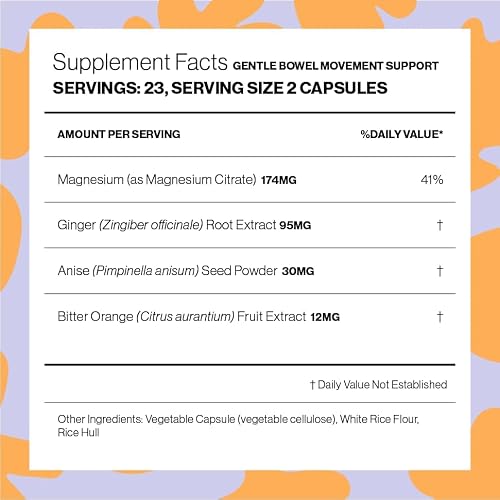 Hilma Gentle Bowel Movement Supplements - A Natural, Gentle Laxative W/Magnesium Citrate, Ginger, Anise & Bitter Orange - 2 Pack With 92 Vegan Capsules #TOP2