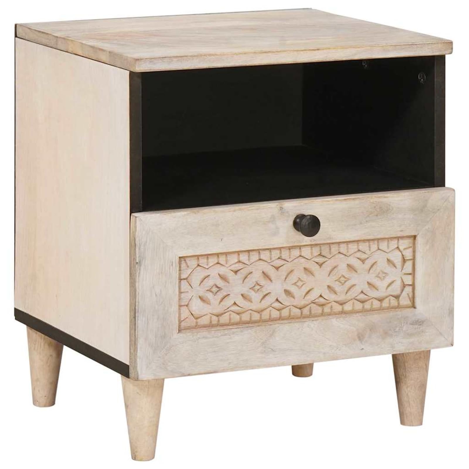 Homgoday Comodino 2 PCS Beige 40 x 33 x 46 cm Legno massello di Mango