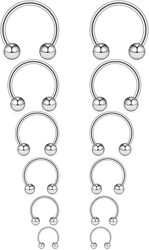 Ruifan 16G Aretes de acero quirúrgico tipo herradura para nariz, tabique, ceja, lengua, labio, pezón, hélix, tragus, anillo de piercing 6-16mm
