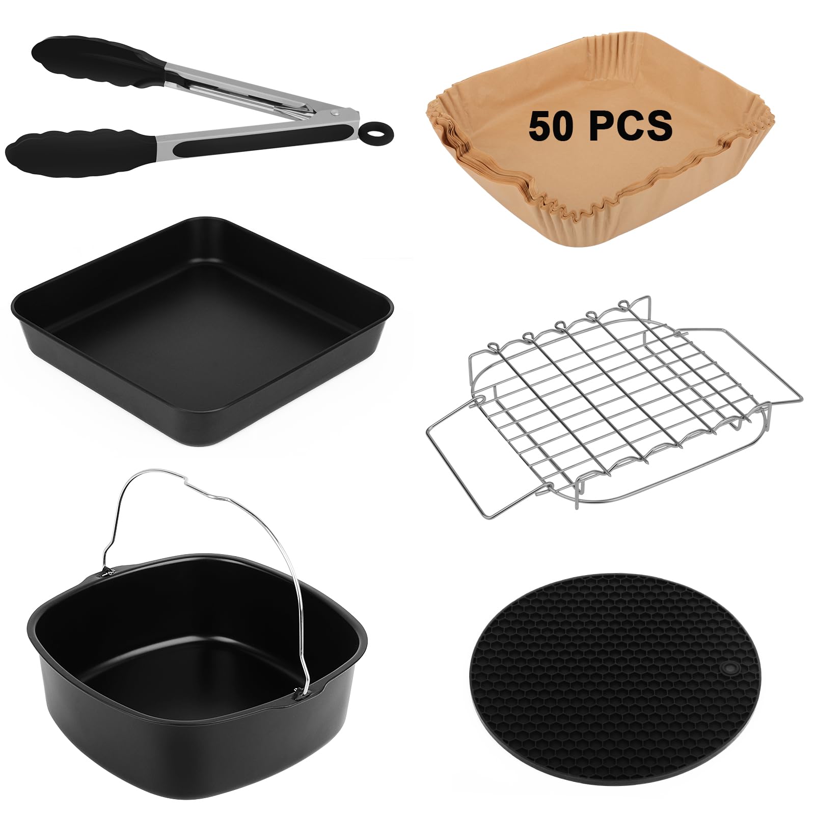 COSORI Philips Tefal Cecotec Airfryer XXL 6 Piece Set of 6 Accessories for COSORI Hot Air Fryer Philips Tefal Cecotec Airfryer XXL BPA Free Black 5.5L Stainless Steel Silicone 6 Pack