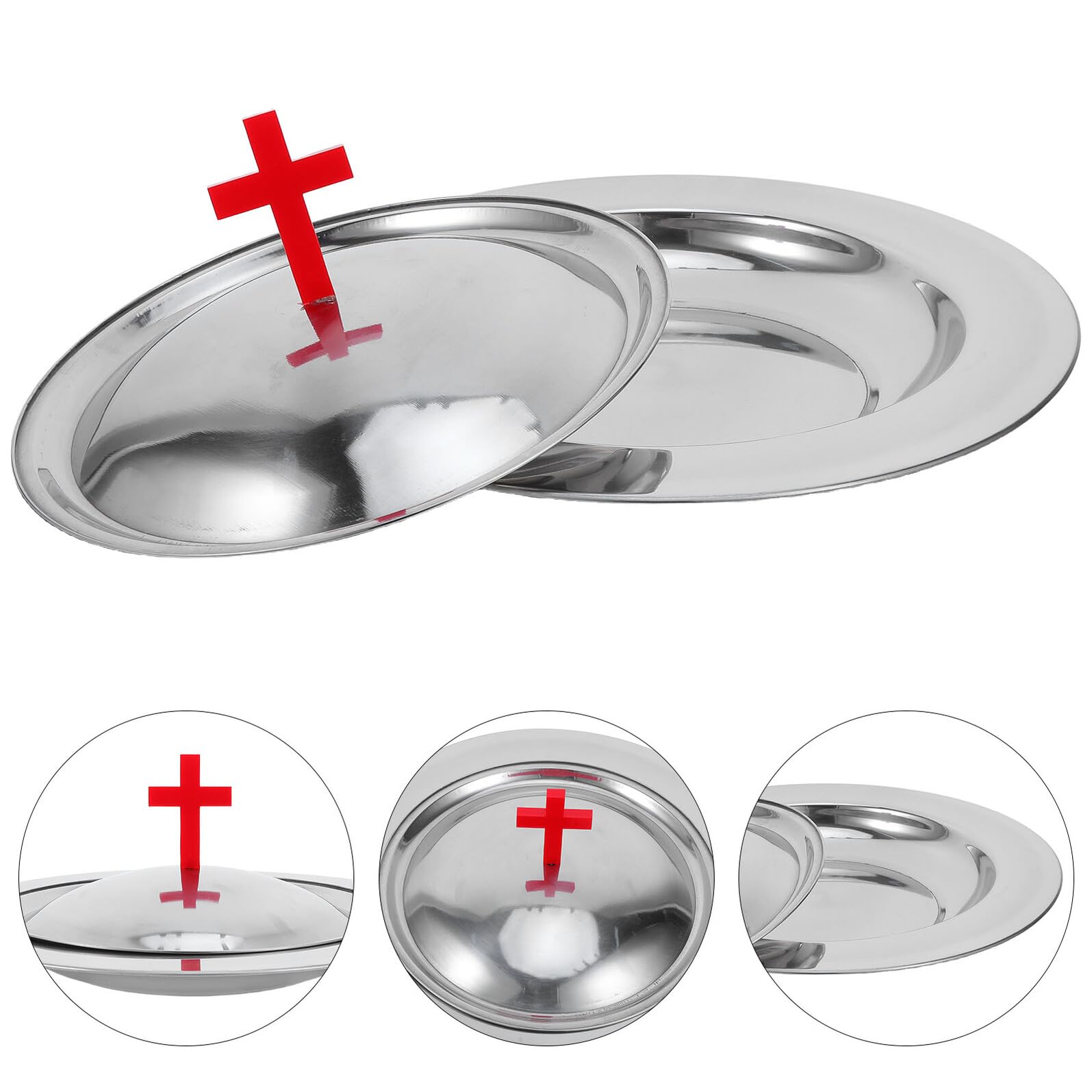 OUNONA Kommunionteller aus Edelstahl 30cm mit Deckel Abendmahlsplatte für Kirche und Taufen Hygienisches Serviertablett für Kommunionbrot und Religiöse Feiern