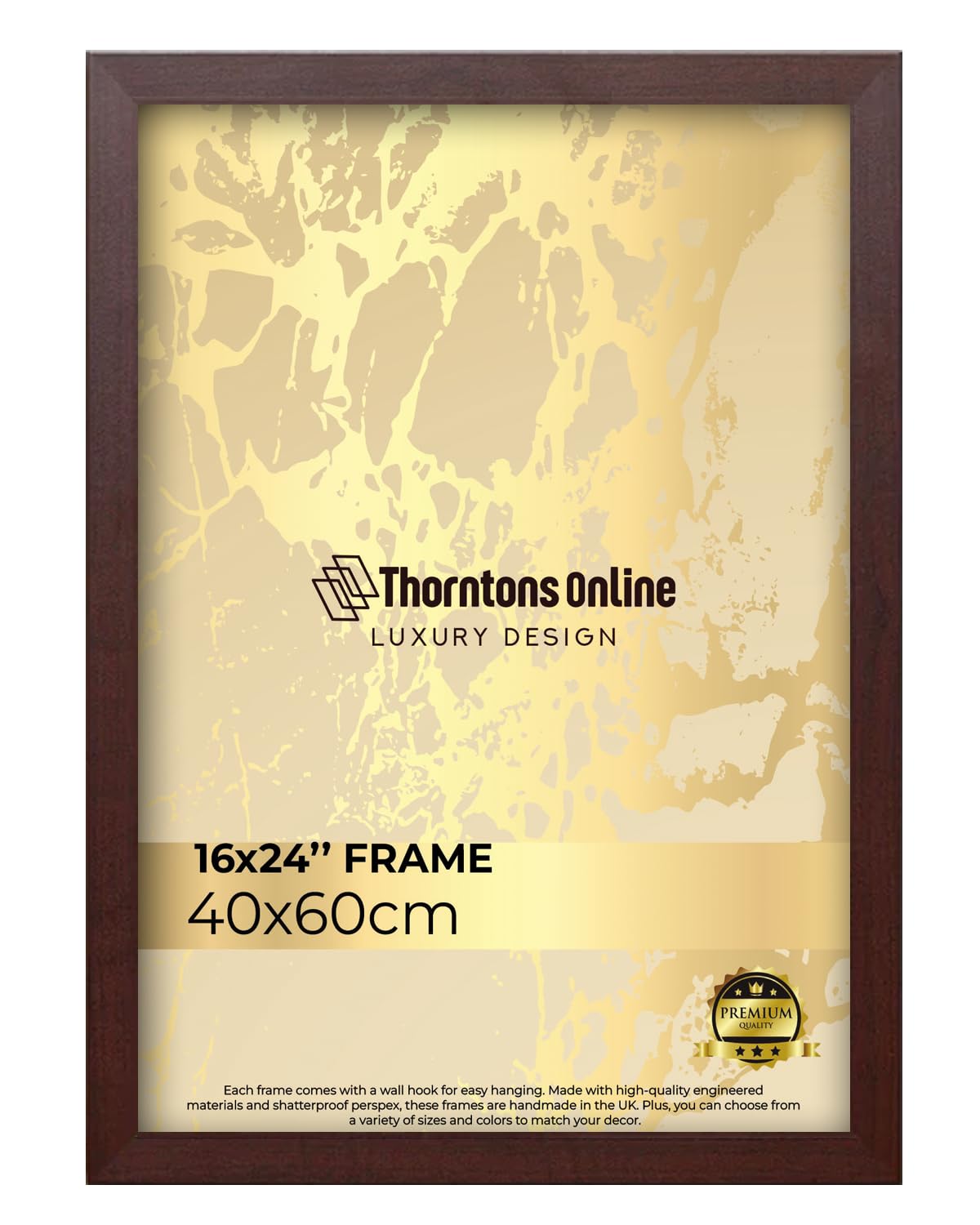 Thorntons Online Mahogany Modern 40 X 60 Cm Poster Frame Crystal Clear Acrylic Front Picture Photo Frame 60X40cm Mdf Backing With Both Ways Hanging Hooks - Home Office Use