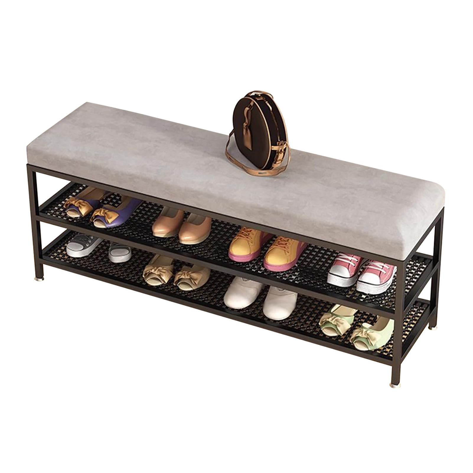 GHFXSCV 3Tier Shoe Rack Bench Black Metal Entryway Storage Stylish Shoe Organizer for Hallway Bedroom Modern Entryway Furniture SpaceSaving Design
