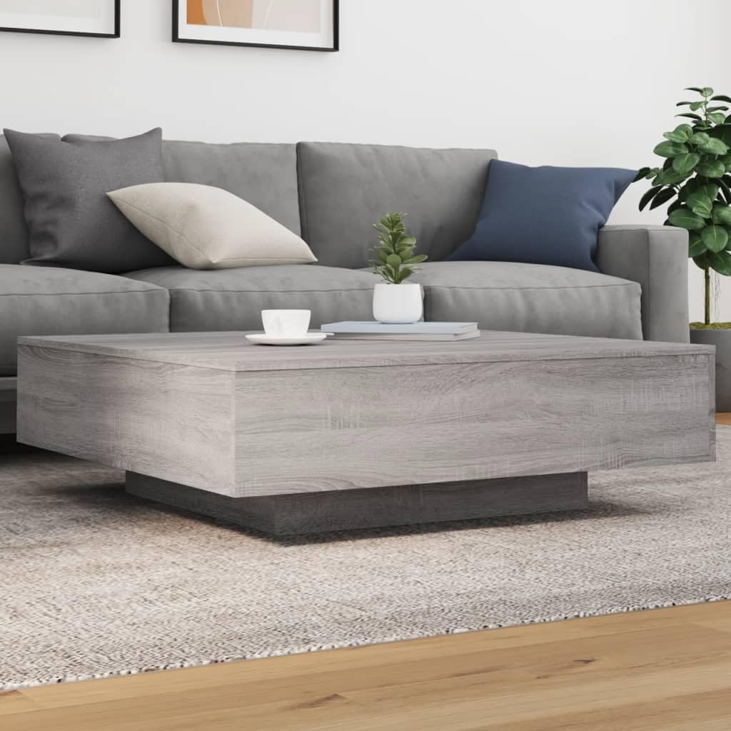 SXZenSpace LED Coffee Table Grey Sonoma 100x100x31 cm Modern Engineered Wood Living Room Side with RGB Lights Adjustable for Lounge Bedroom