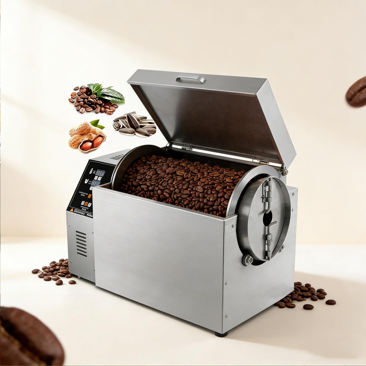 Tostatrice elettrica per Frutta secca in Acciaio Inox, Macchina elettrica per tostare Chicchi di caffè con Tempo e Temperatura Regolabili, Timer Automatico, Riscaldamento (10)