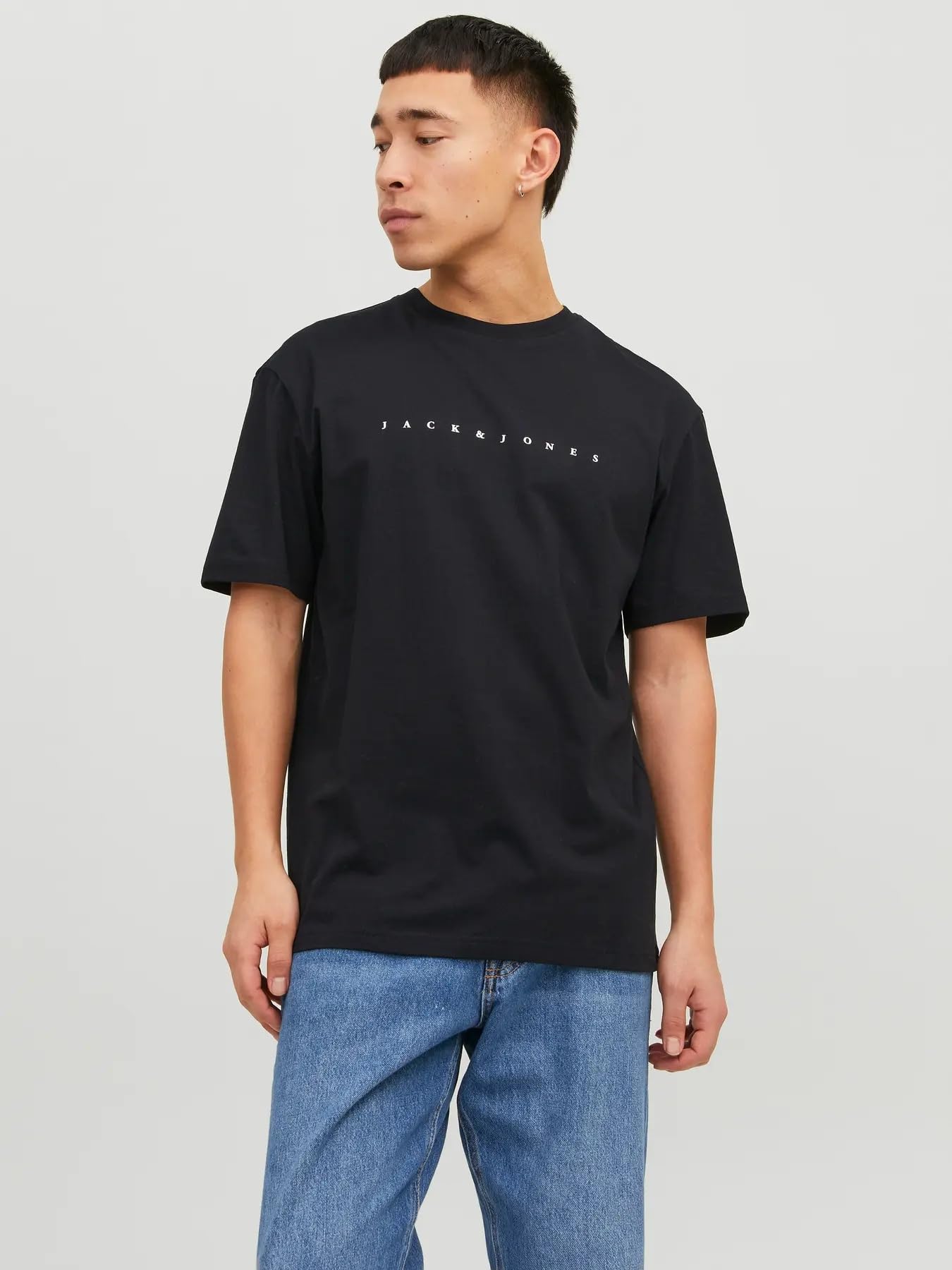 JACK & JONES Camiseta para Hombre con Logo, Negro (A/2 X Black/White), L