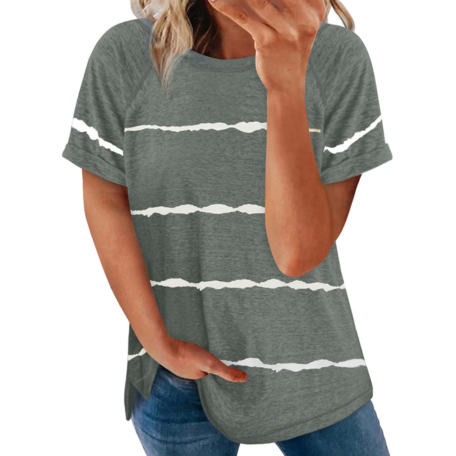 Casual Tops for Women Casual Print Short Sleeve Shirts Raglan Crew Neck T Shirts Loose Tops Soft Loose Fit Tees
