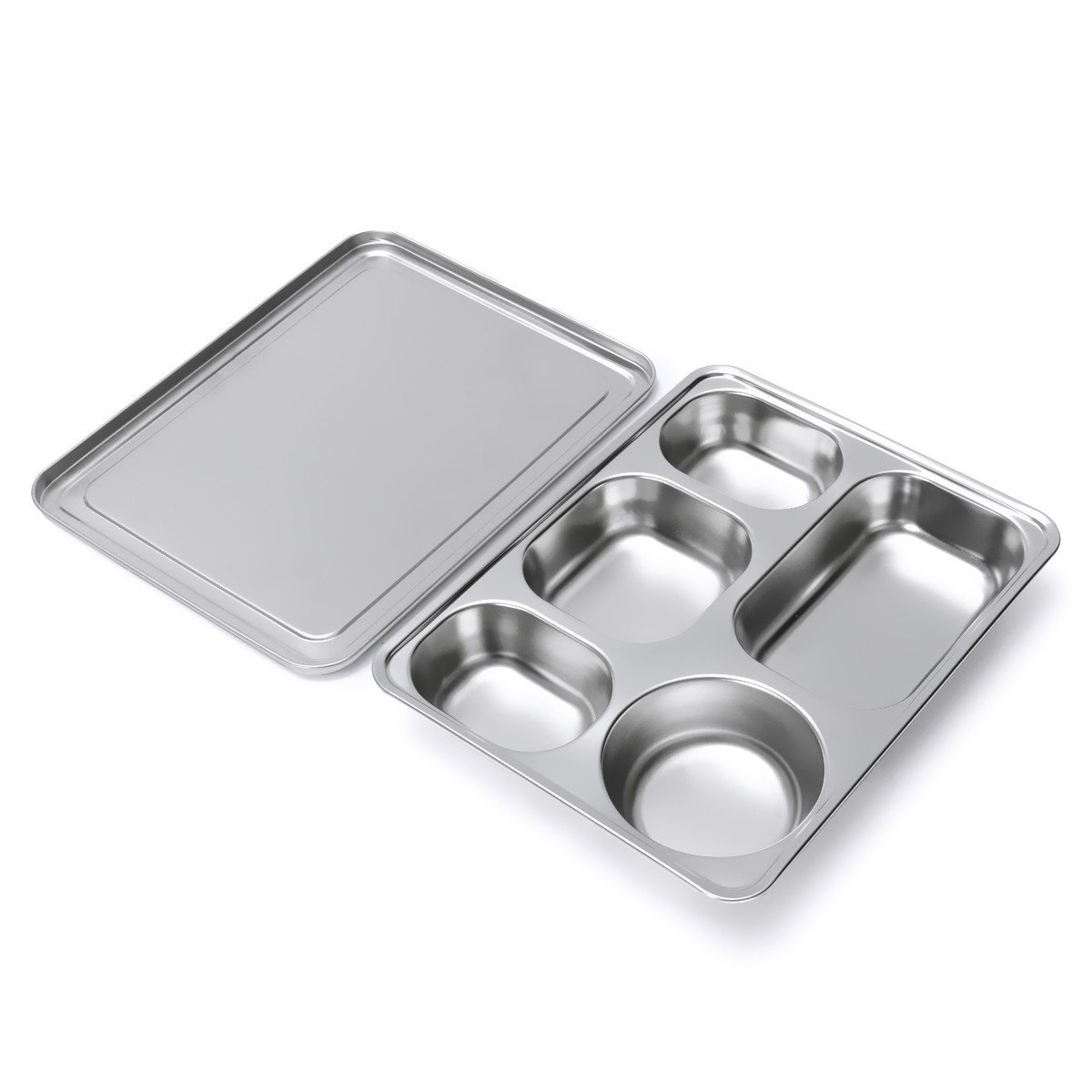 RanDal En Acier Inoxydable Alimentaire Service Plateau Cantine Cafétéria Divisé Lunch Box Bento Container Avec Couvercle