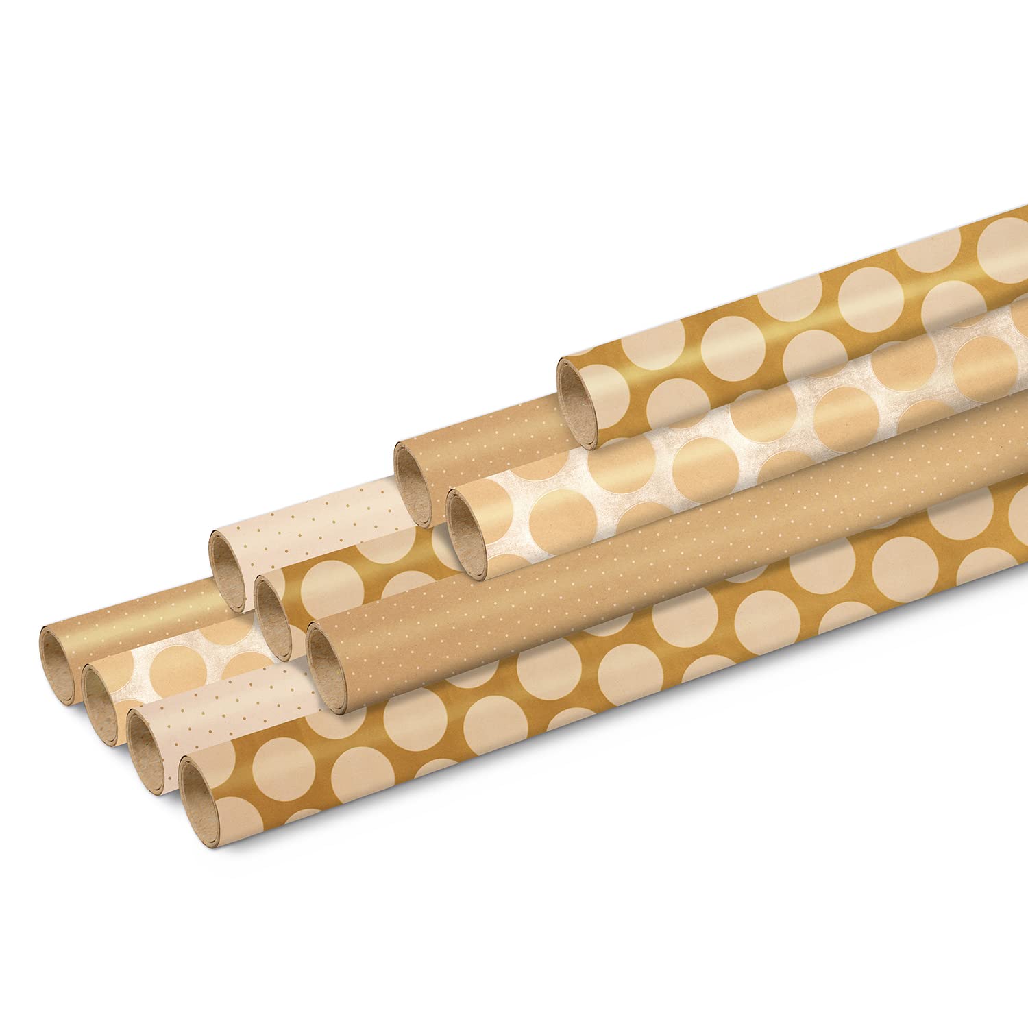 Clairefontaine 223879AMZC – 10 rollos de papel de regalo kraft (100% reciclado) 5 mx0 m70 (grande ancho), 80 g, diseños surtidos, lunares, blanco y plateado