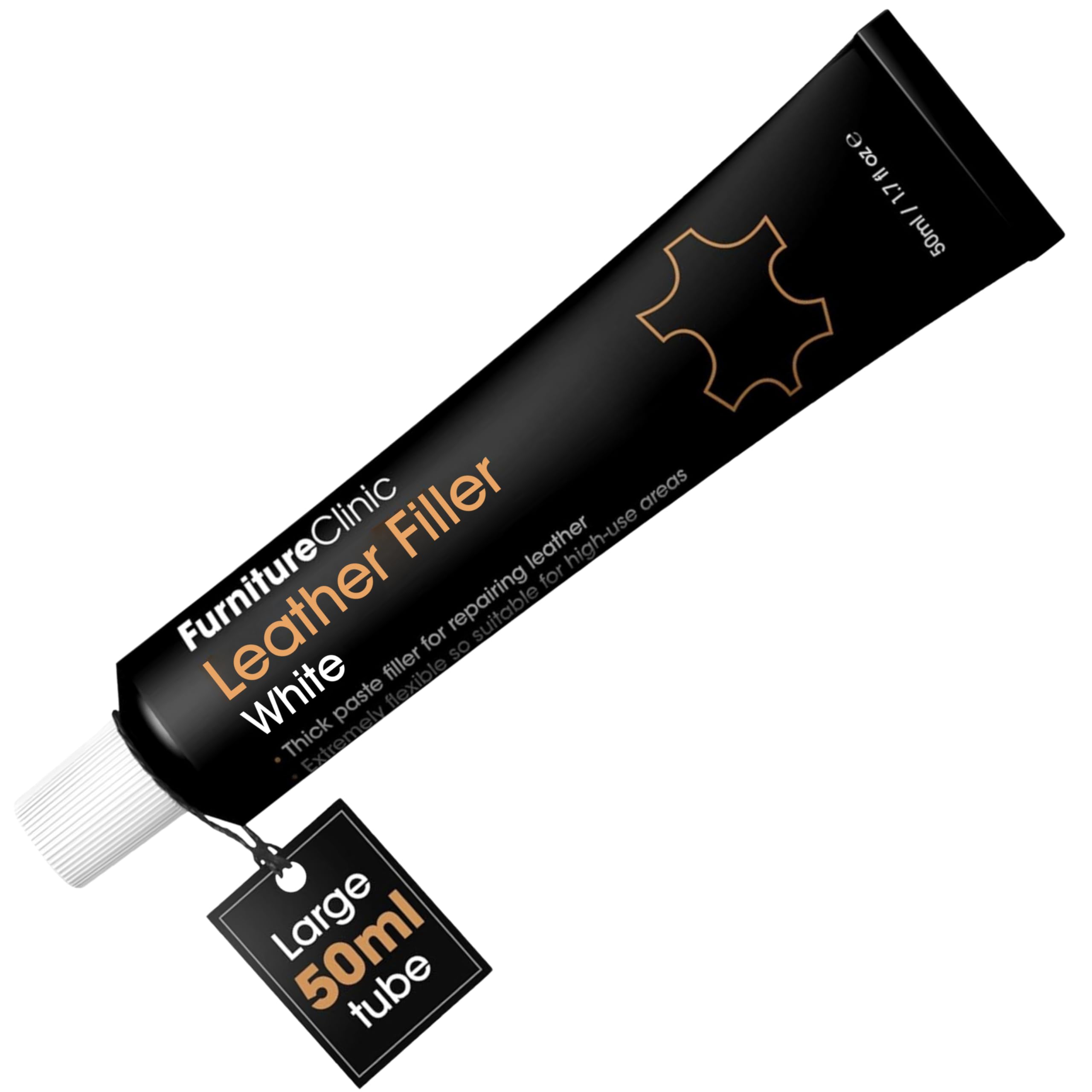 Furniture Clinic Leather Repair Filler (White) - Professional Leather Filler Compound for Restoring Holes, Scuffs, Scratches, Cracks, and Tears in Furniture, Car Seats, Sofas & More - 50ml