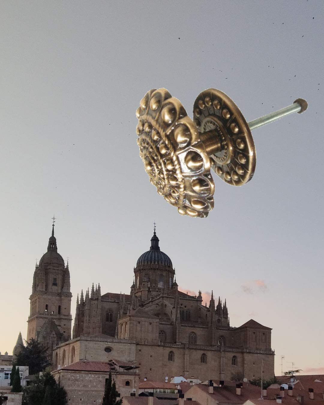 Pomo puerta de entrada,Botón charro Latón Patinado,símbolo de Salamanca