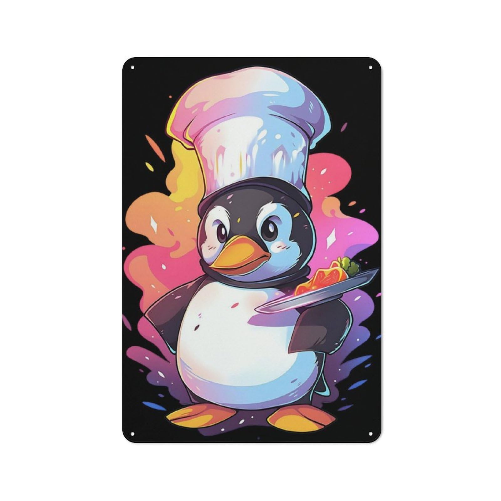 For Café Or Restaurant, Penguin Chef Rustic Metal Plaque 30x20cm, for Hospitality Interior Collectors Refreshing A Room in Autumn