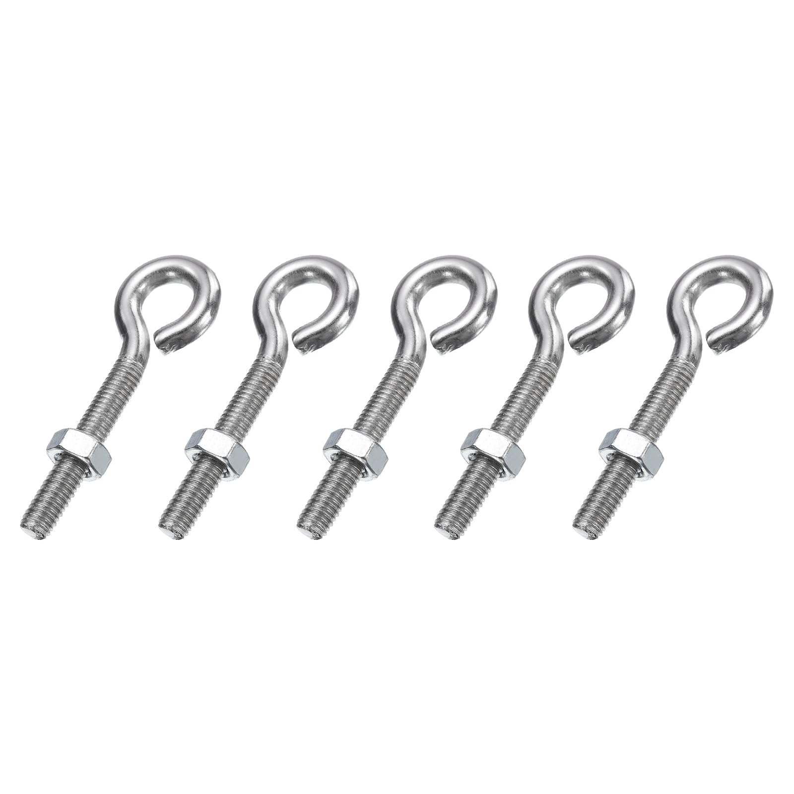sourcing map 5 Pack Eye Bolts, M6 x 35mm 304 Stainless Steel Threaded EyeBolt Silver Eye Hooks with Nut for Hanging or Securing Cables