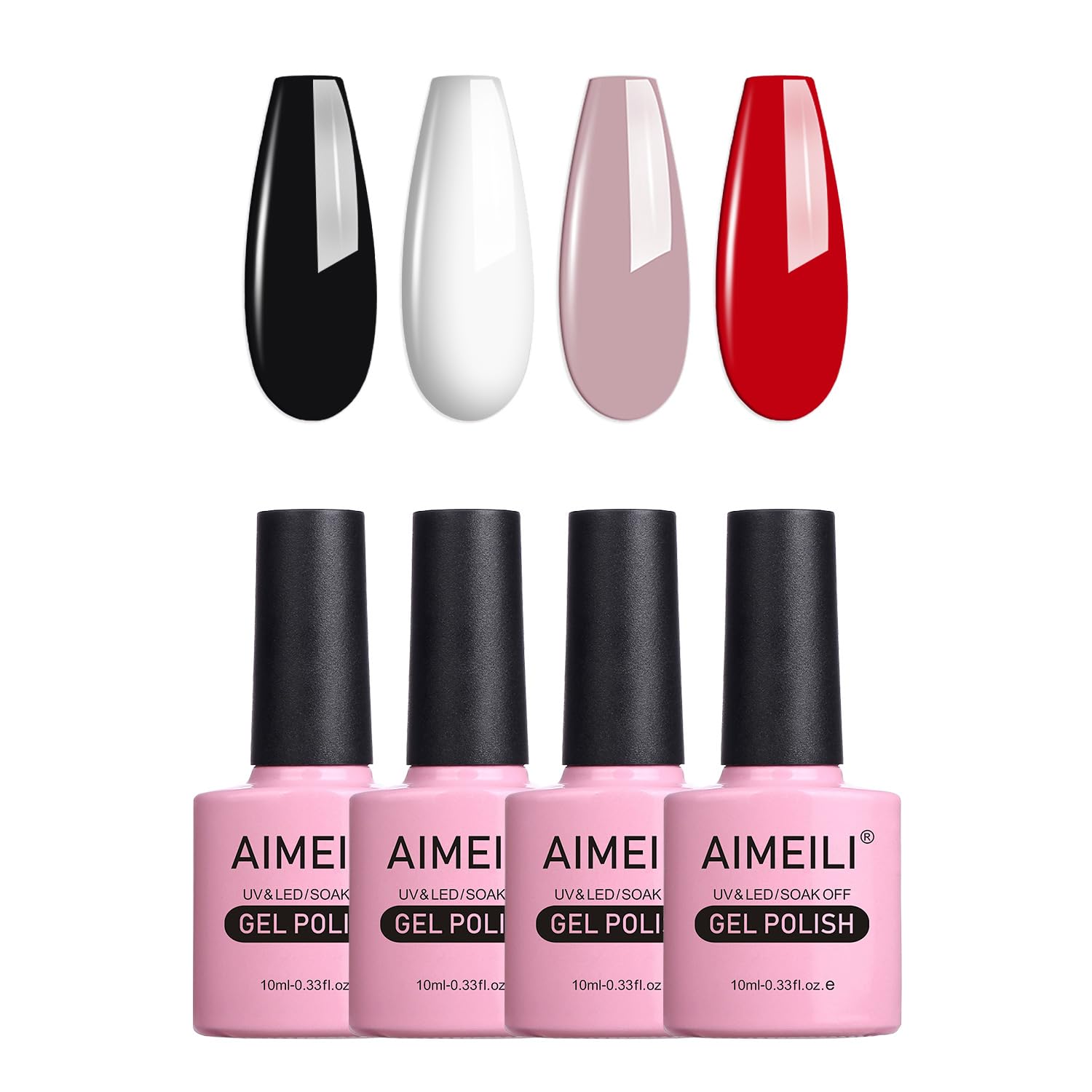 Gel Nail Polish Soak Off U V LED Hema Free Cruelty Free Vegan Elegant Classic Nude Black Red White Color Gel Set Of 4pcs X 10ml - Kit Set 19